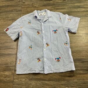 Vintage Disney Searsucker Embroidered Button Down Shirt Sz L